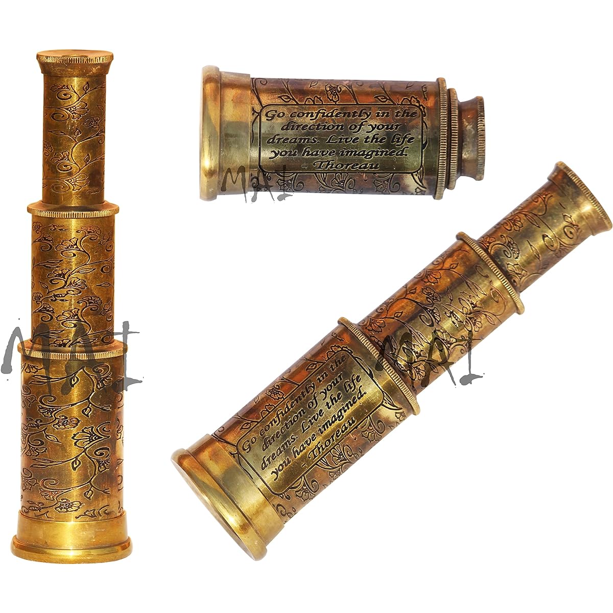 MAI Telescope Thoreau's Go Confidently Quote Engraved Brass Carved Antique Telescope Engraved Gifts for Kids Unique Gift Nautical Spyglass Scope Decor