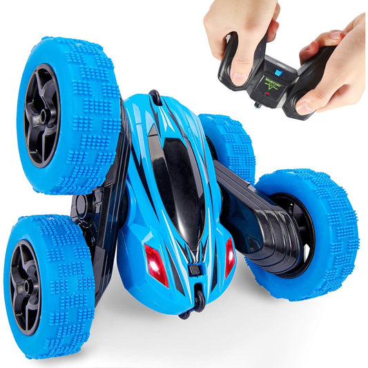 Sakiyr Remote Control Car Radio Controlled Stunt Car for Children 4WD 2.4Ghz Double Sided 360° Rotation Radio Controlled Car for Boys (Blue)