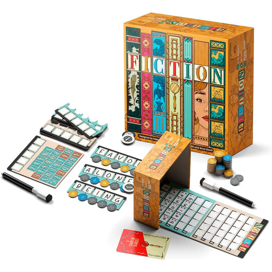 ALLPLAY Fiction - Word-Inspired Board Game for Adults and Families Deception for Adults and Families - Friendly and Fun Strategic Party Game Comes in a Small Travel Size Box (5" x 5" x 2")