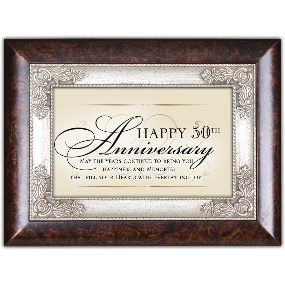Happy 50th Anniversary Italian Wood Finish Jewelry Music Box Plays Song Wind Beneath My Wings