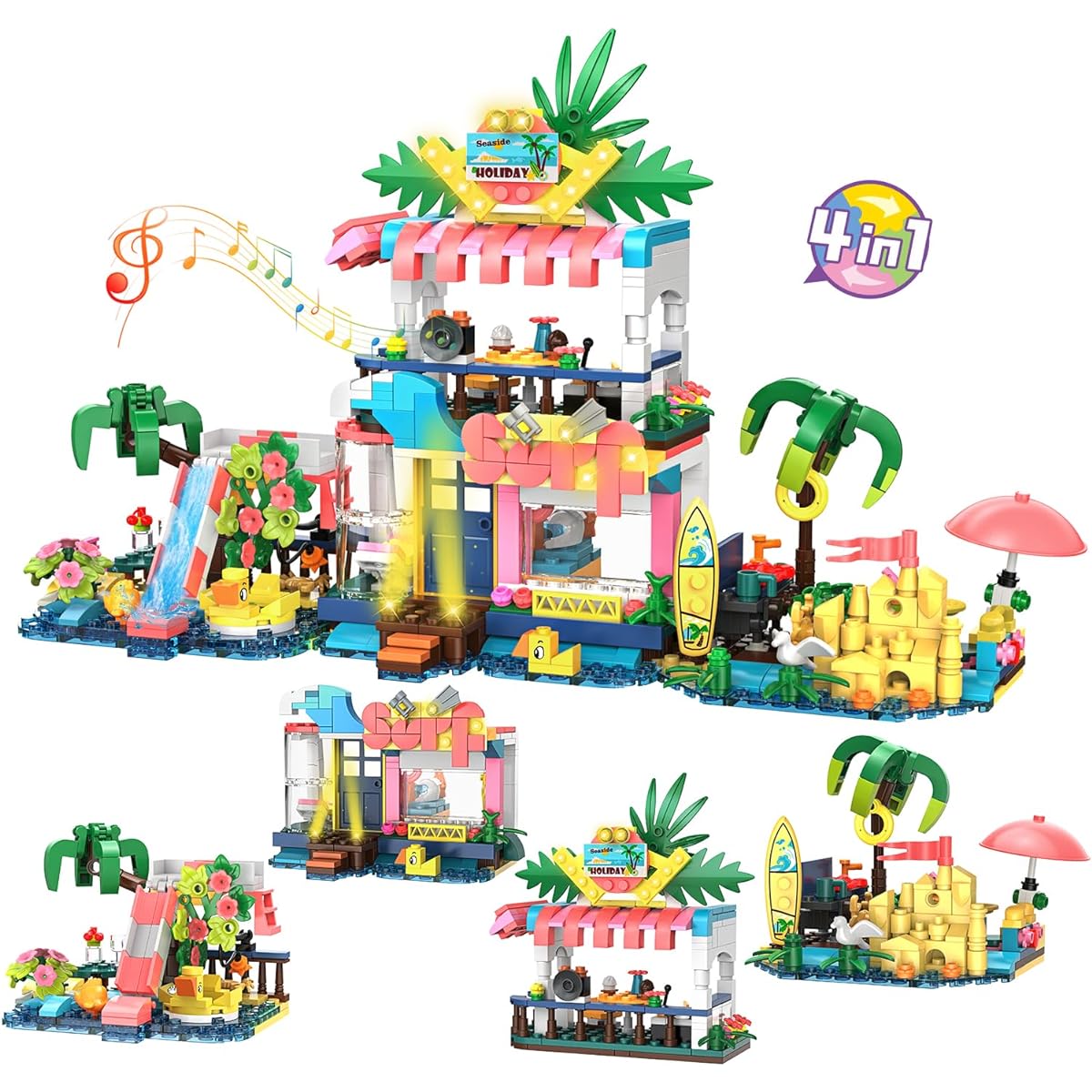 HOGOKIDS 4-in-1 Beach House Building Toy for Kids