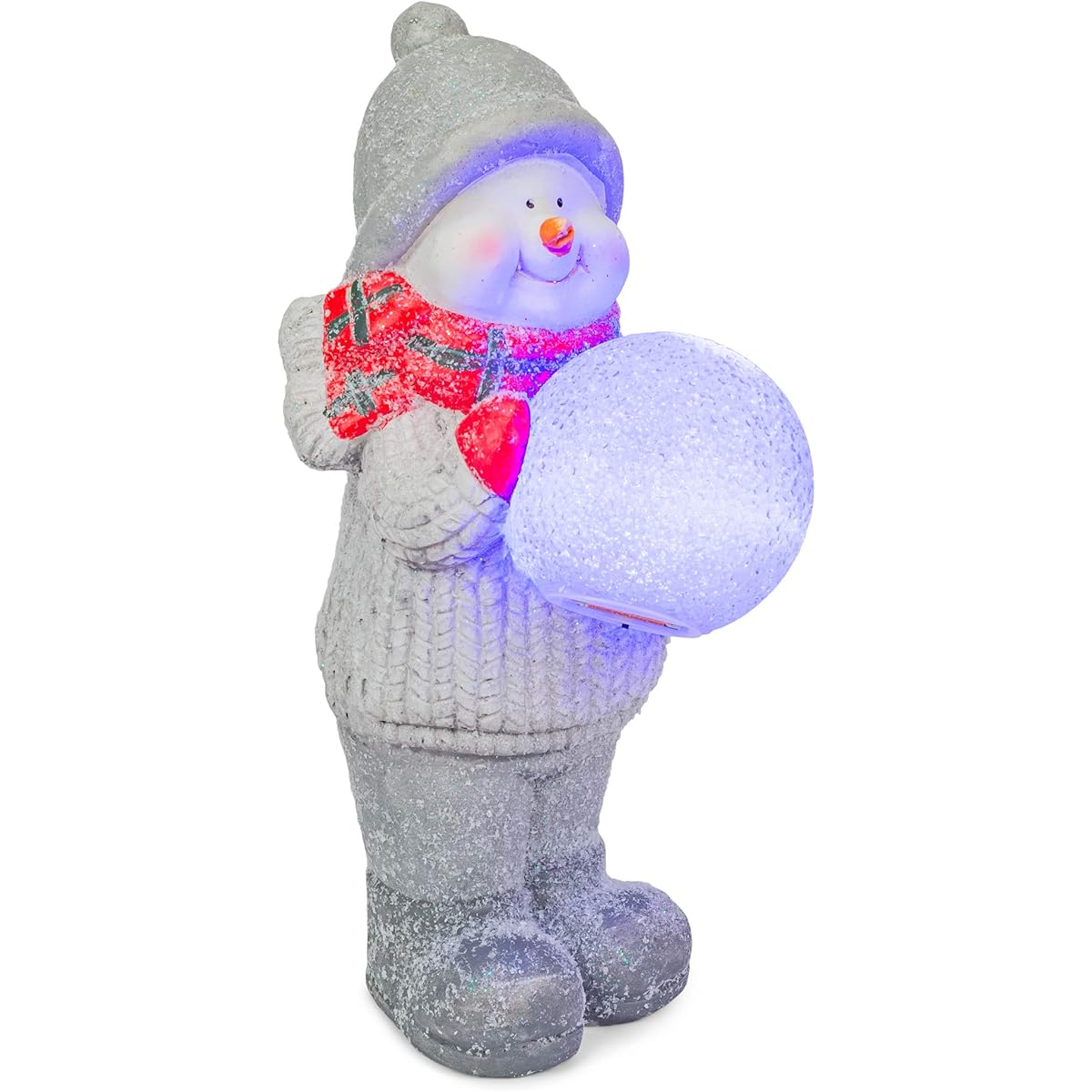 Mark Feldstein & Associates Snowman LED Snowball Classic White 17" Resin Stone Holiday Door Greeter Figurine