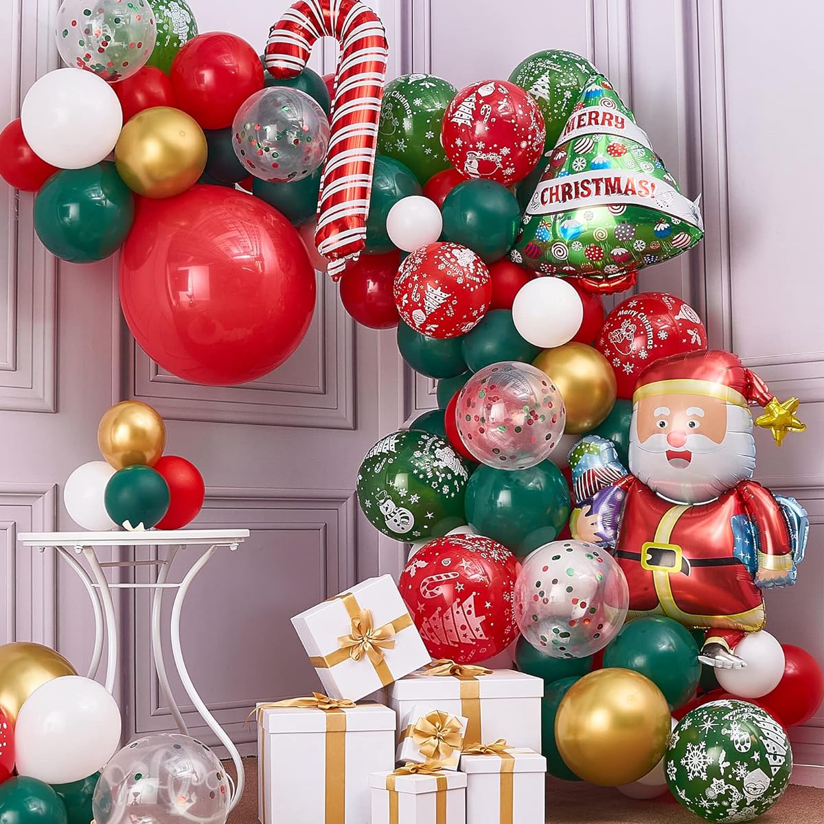 PartyWoo Christmas Balloons 100 Pieces Christmas Decorations Red Green Balloons Christmas Tree Foil Balloons Santa Claus Balloons Christmas Balloon Garland Christmas Holiday Christmas Party Decorations