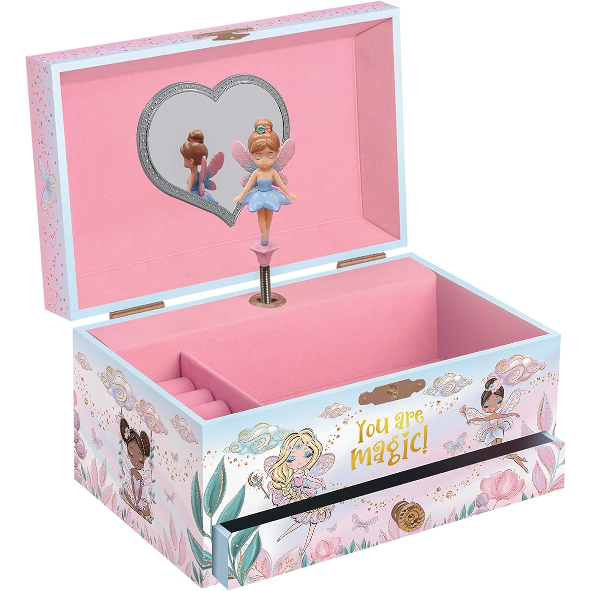 Giggle & Honey Musical Fairy Jewelry Box for Girls - Kids Music Box with Spinning Fairy and Mirror, Princess Gifts, Princess Gifts for Little Girls, Jewelry Box, Kids Birthday Gift - Ages 3-10, Pink