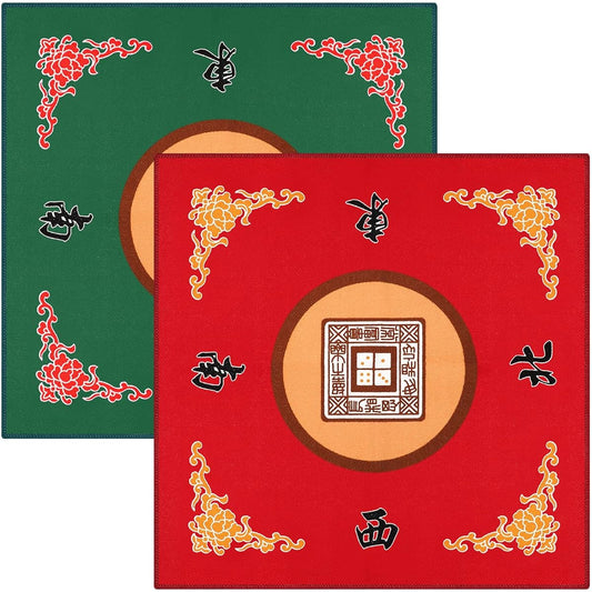 Universal Mahjong Mat, Mahjong Table Cover Anti-Slip Mat Table Reduction Game Mahjong Pad 30.7 x 30.7 Inch (Green, Red) 2 Pieces