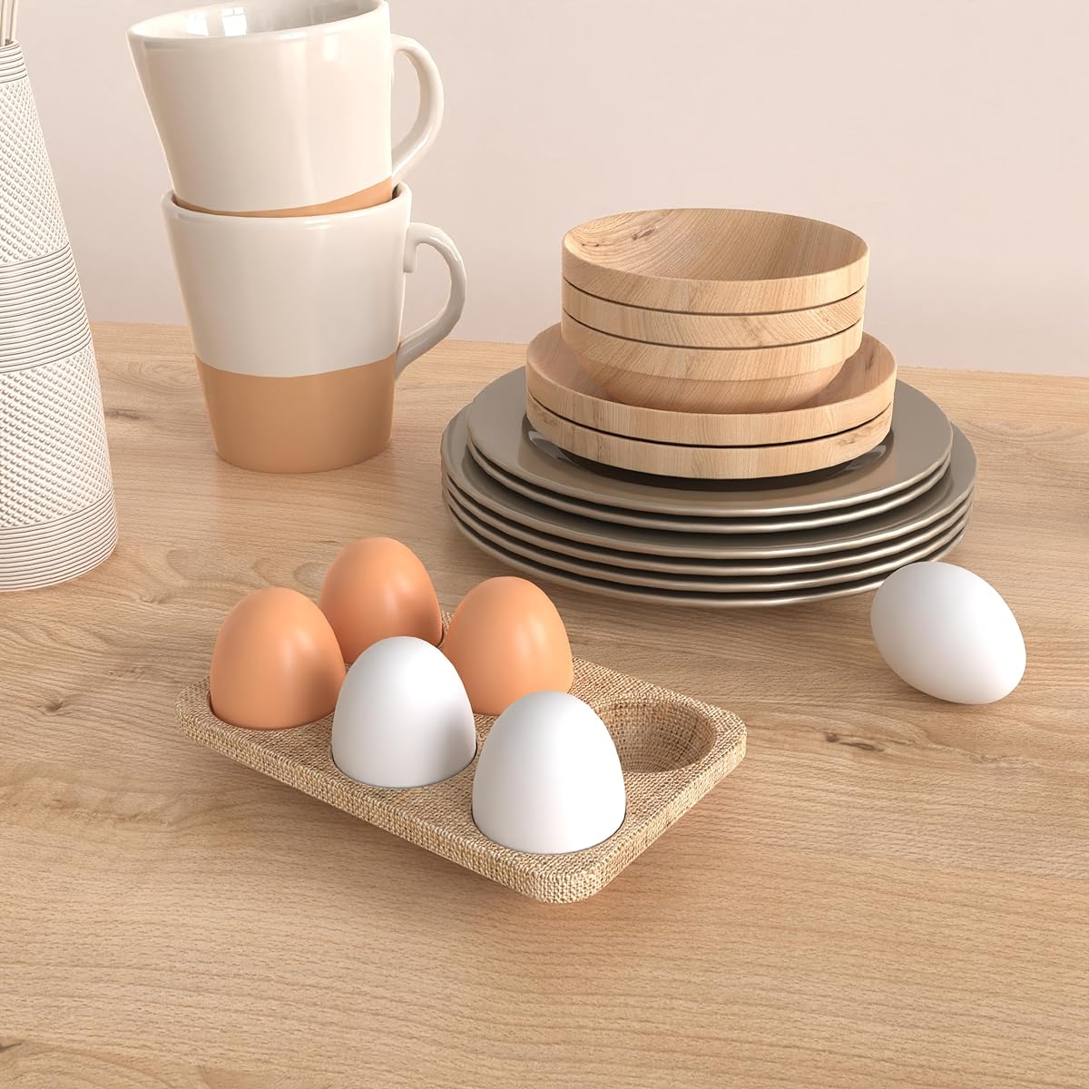 6pcs Wooden Fake Nesting Eggs Easter Eggs for Crafting/Home Decoration/Patting Laying Hens (Brown White)