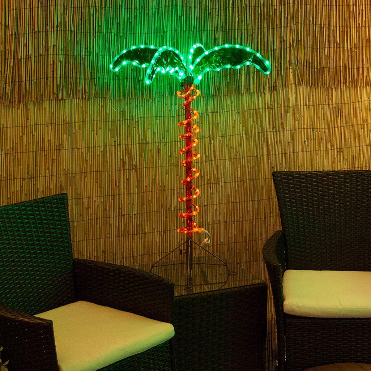 Wintergreen Lighting Deluxe Tropical LED Rope Light Palm Tree with Lighted Holographic Trunk and Leaves (2.5 ft)