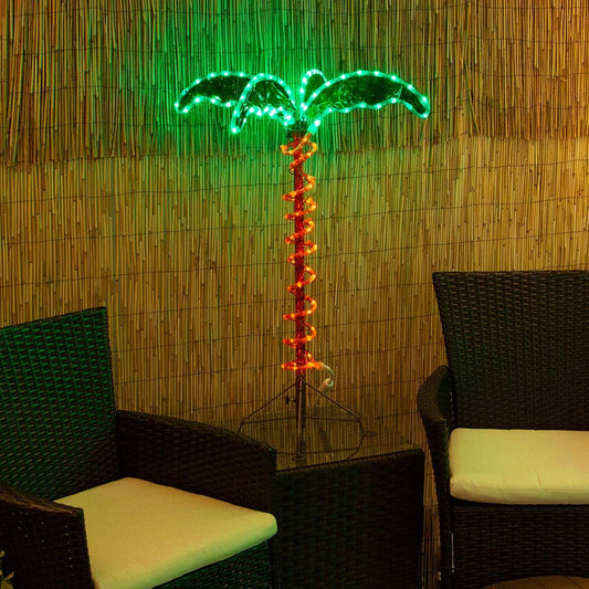 Wintergreen Lighting Deluxe Tropical LED Rope Light Palm Tree with Lighted Holographic Trunk and Leaves (2.5 ft)