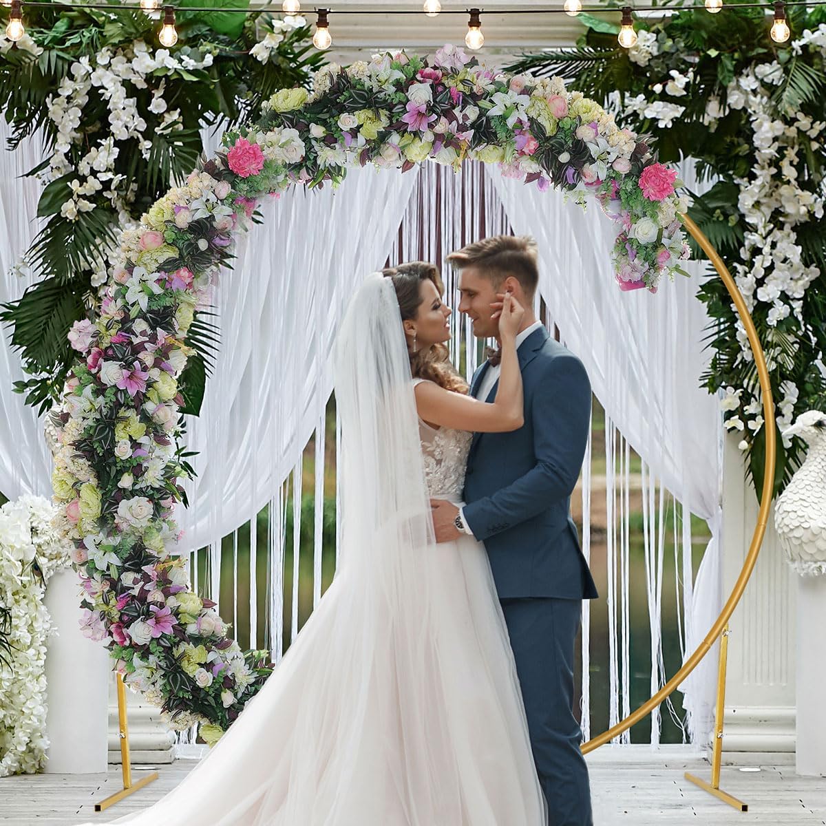 7.3ft Round Backdrop Stand Metal Circle Wedding Balloon Arch Frame Flower Ring Arch for Wedding Birthday Christmas Garden Decoration (Gold)