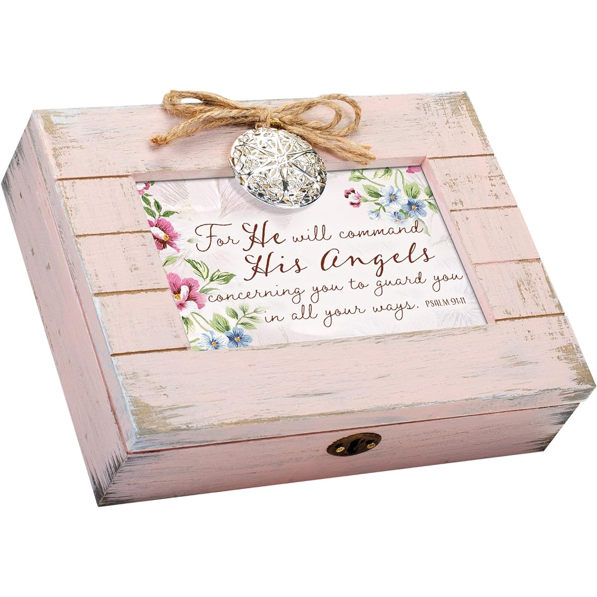 Cottage Garden He Will Command His Angels Blush Pink Wooden Rocket Music Box Amazing Grace