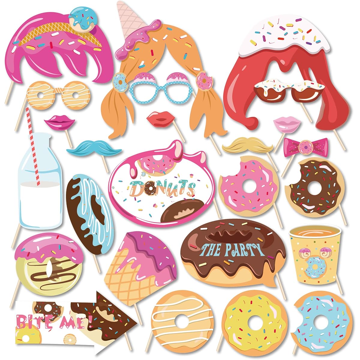 CC HOME Donut Birthday Party Supplies, Donut Grow Photo Booth Props, Donut Time Party Favors for Girls Birthday Party Baby Shower Thanksgiving New Year Christmas Party Decorations Supplies