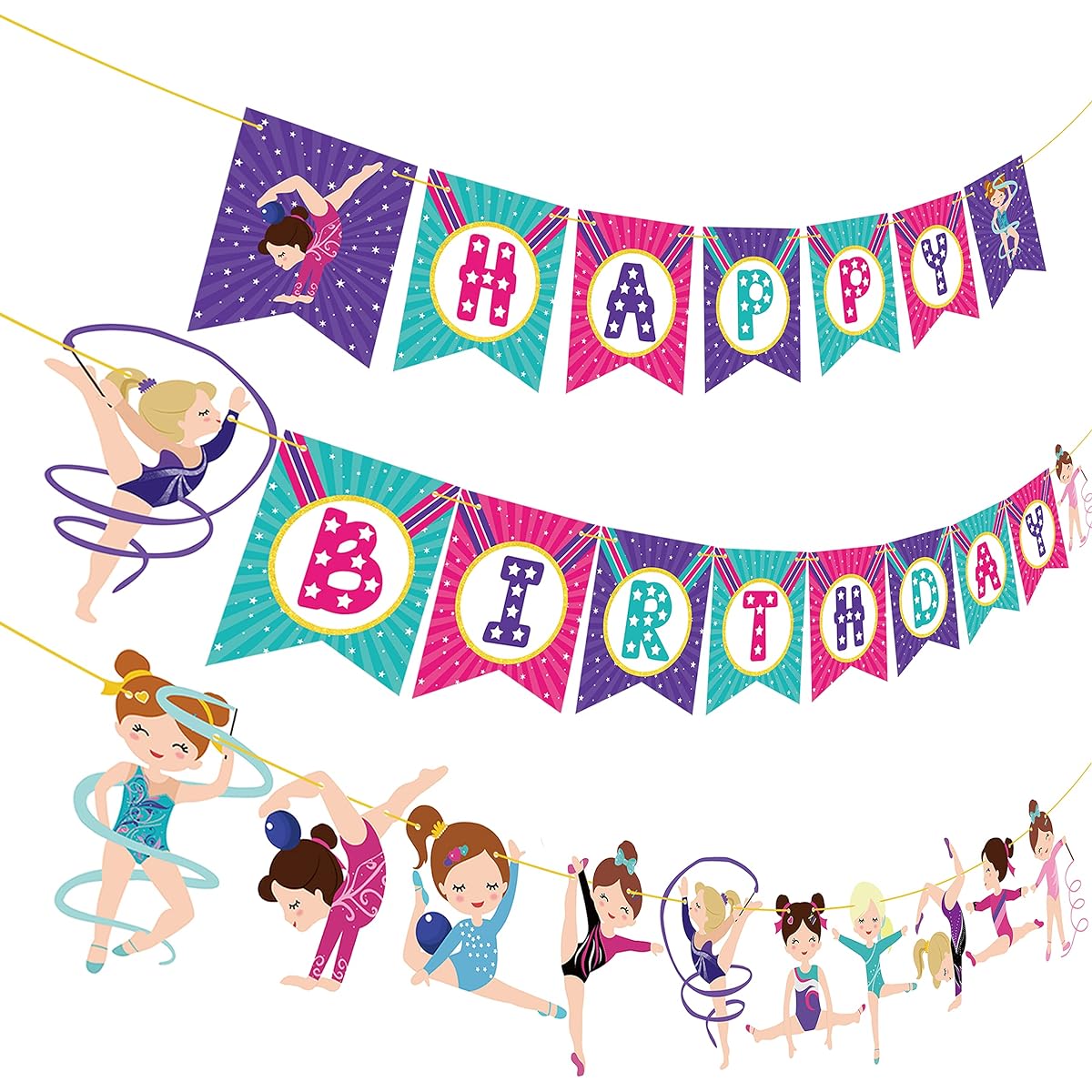 Gymnastics Birthday Party Banner Decorations 3 Pieces Gymnastics Girl Birthday Banner Gymnastics Party Banner Gymnastics Themed Decorations Baby Shower Birthday Party Supplies