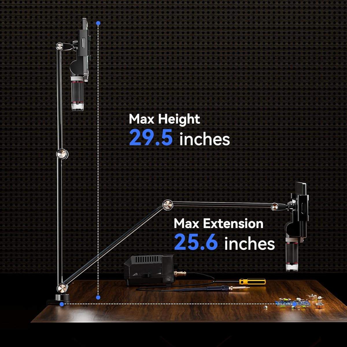 TOMLOV Flexible Arm Digital Microscope Stand AM03 Cantilever Stand Upgraded Suspension Boom Scissor Arm Stand with Microscope Clip for Soldering Microscope DM601 DM201 DM501