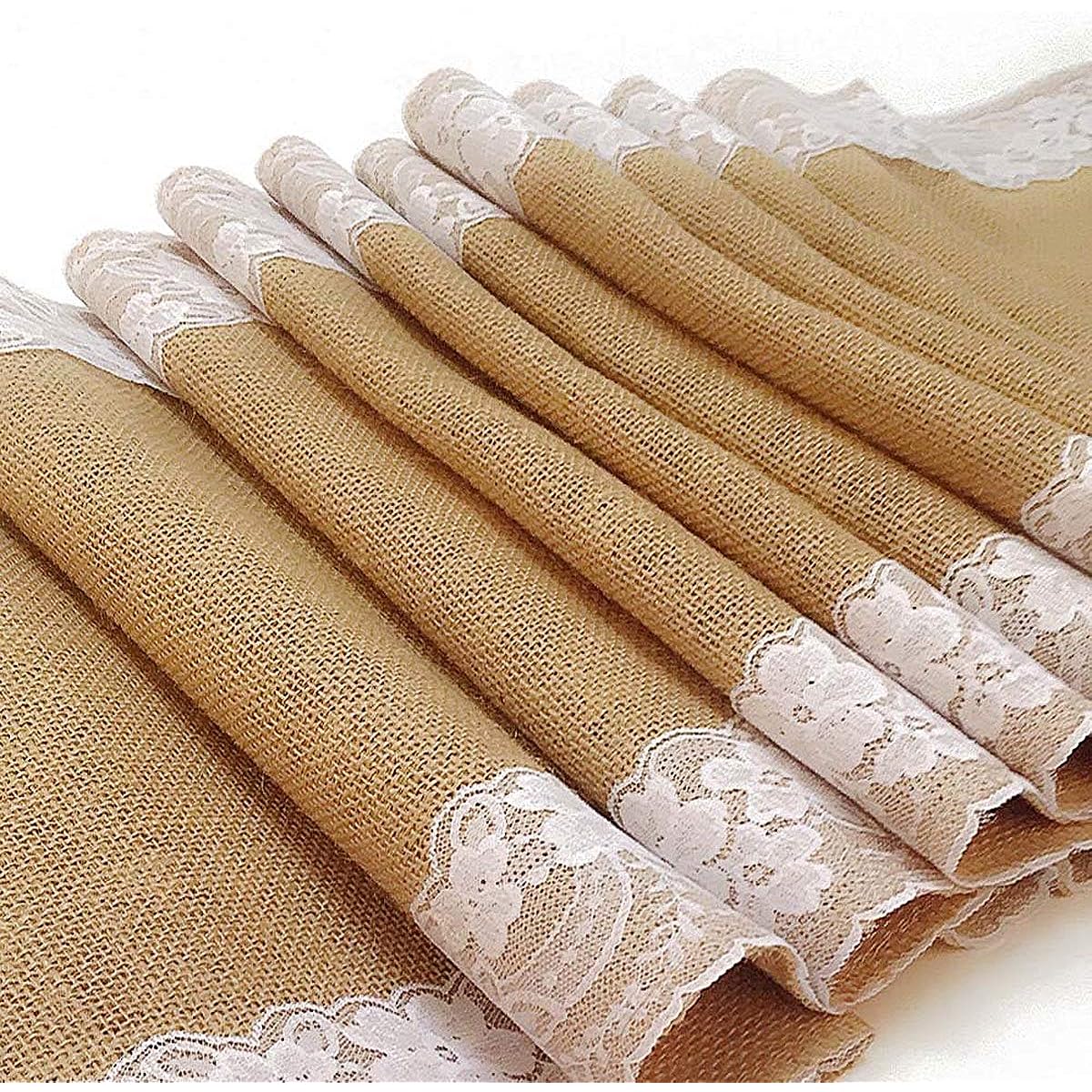 Aayu Burlap Table Runner by 14" x 108" | Perfect Burlap Roll Lace Runner for Rustic Weddings and Events (White)