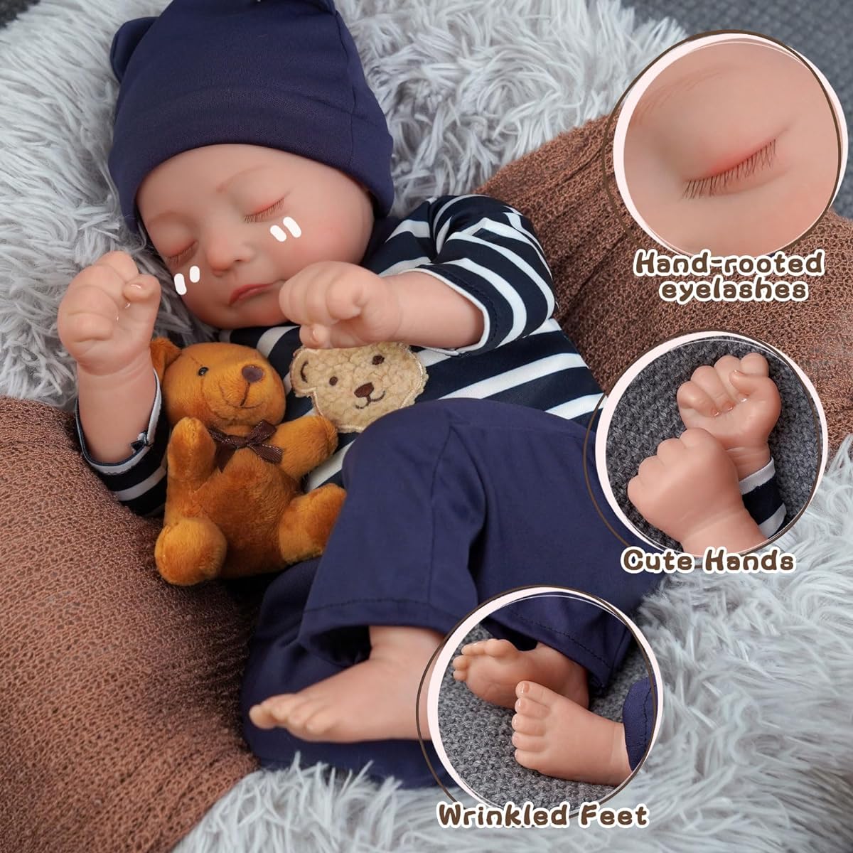 BABESIDE Realistic Baby Doll with Heartbeat - Kai 17" Handmade Reborn Baby Doll Boy Crying Lifelike for Girls Boys Kids Ages 3+
