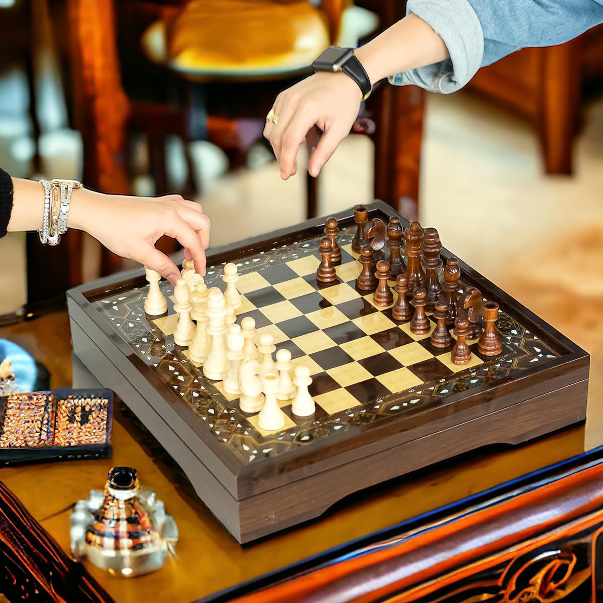 Scratch-Resistant VIP Wooden Chess Set | Chess & Board Games | Chess Game with Folding Board and Piece Storage Slots | Portable Board Game for Kids, Adults, Family, Friends, Game Night (S)