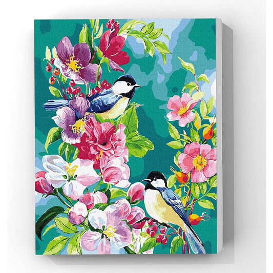 Grebesty DIY Paint by Number Kit for Adults Kids, DIY Paint by Numbers on Canvas with Birds and Scented Flowers Framed