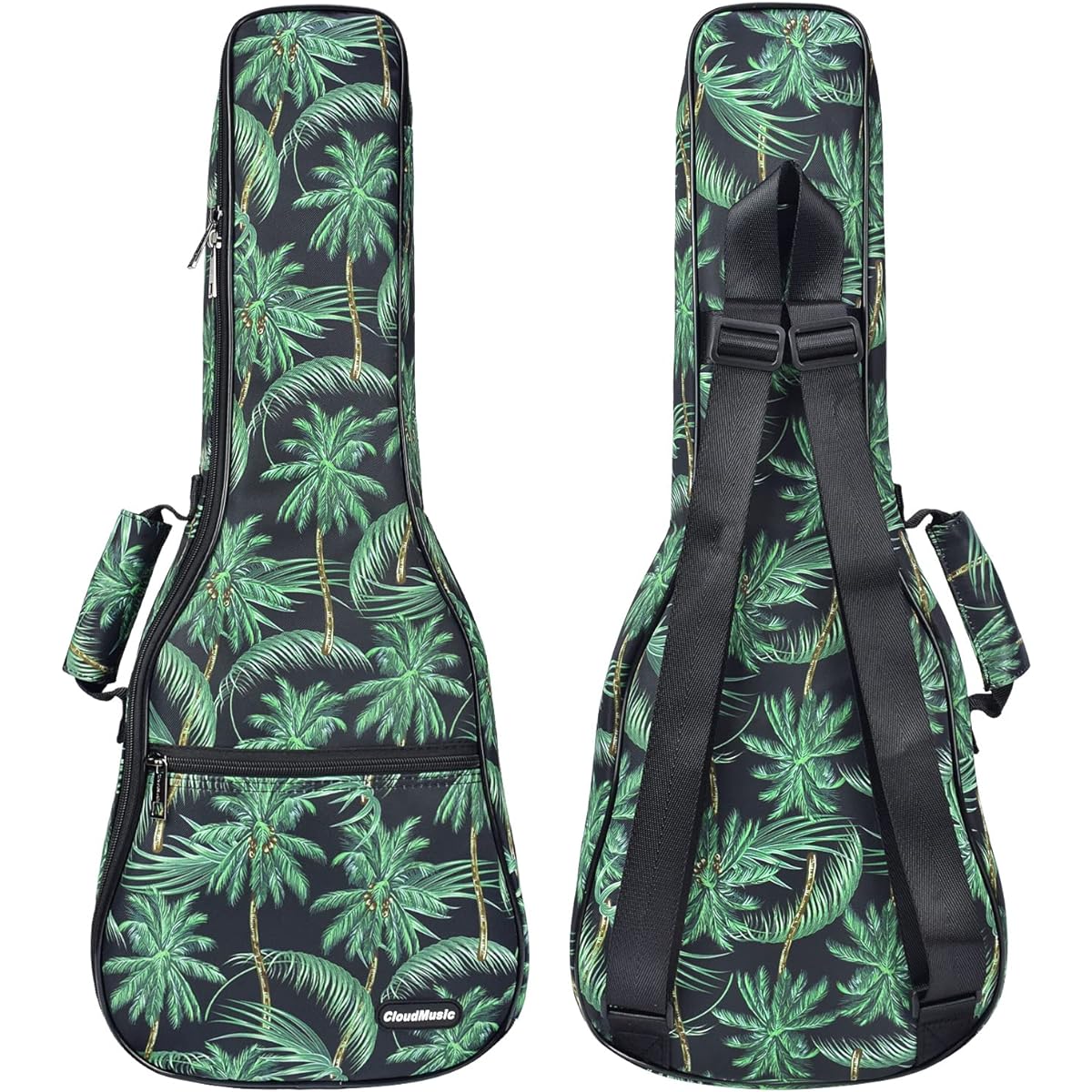 CLOUDMUSIC Ukulele Case Gig Bag Padded Backpack for Concert 23 Inch (Concert, Palm Tree Black)