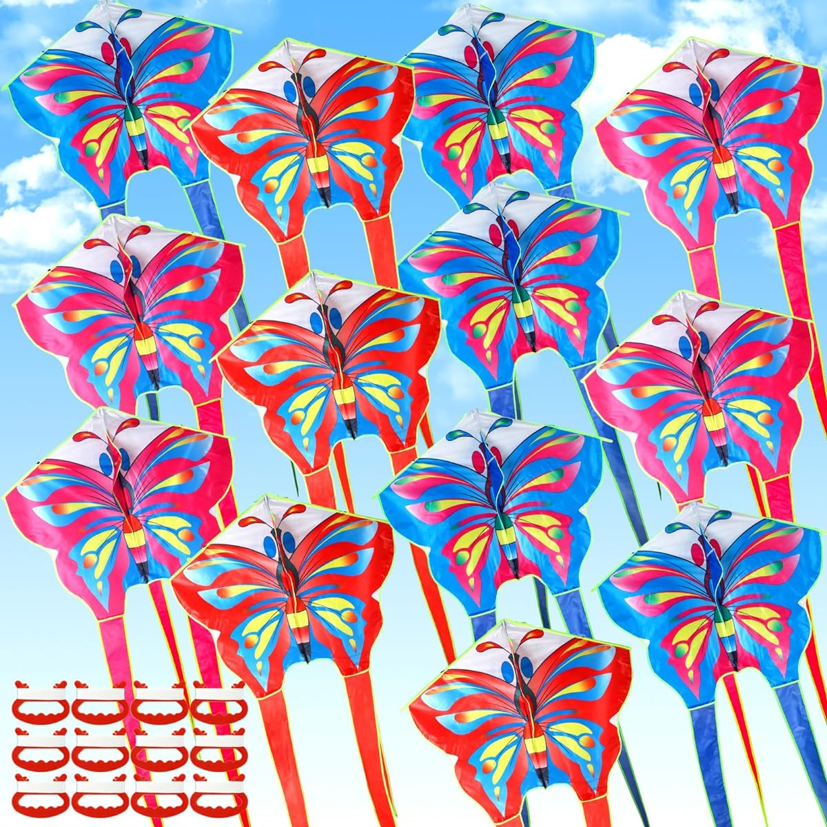 Poen Large Kites 12 Pack 3.3ft Butterfly Dragonfly Kites Easy to Fly for Adults Kids Beach Park Outdoor Games Activities Easter Festival Gifts