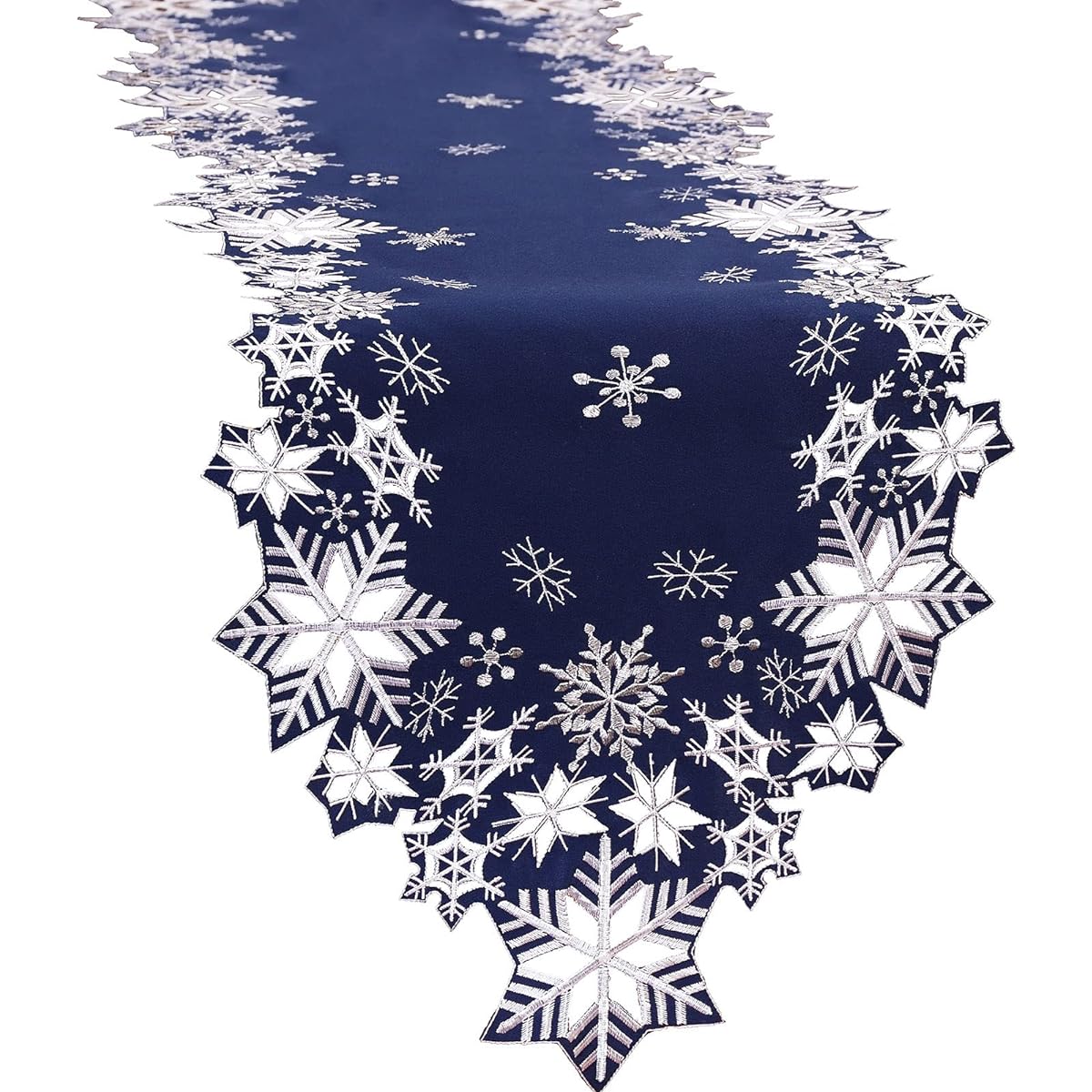 Simhomsen Embroidered Snowflake Table Runner for Christmas Holidays and Winter (Navy 14" x 120")