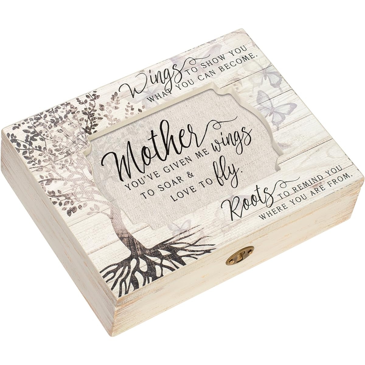 Given Wings Soar Love Fly White Wash Butterfly Tree Decoupage Music Box Plays Wind Beneath My Wings