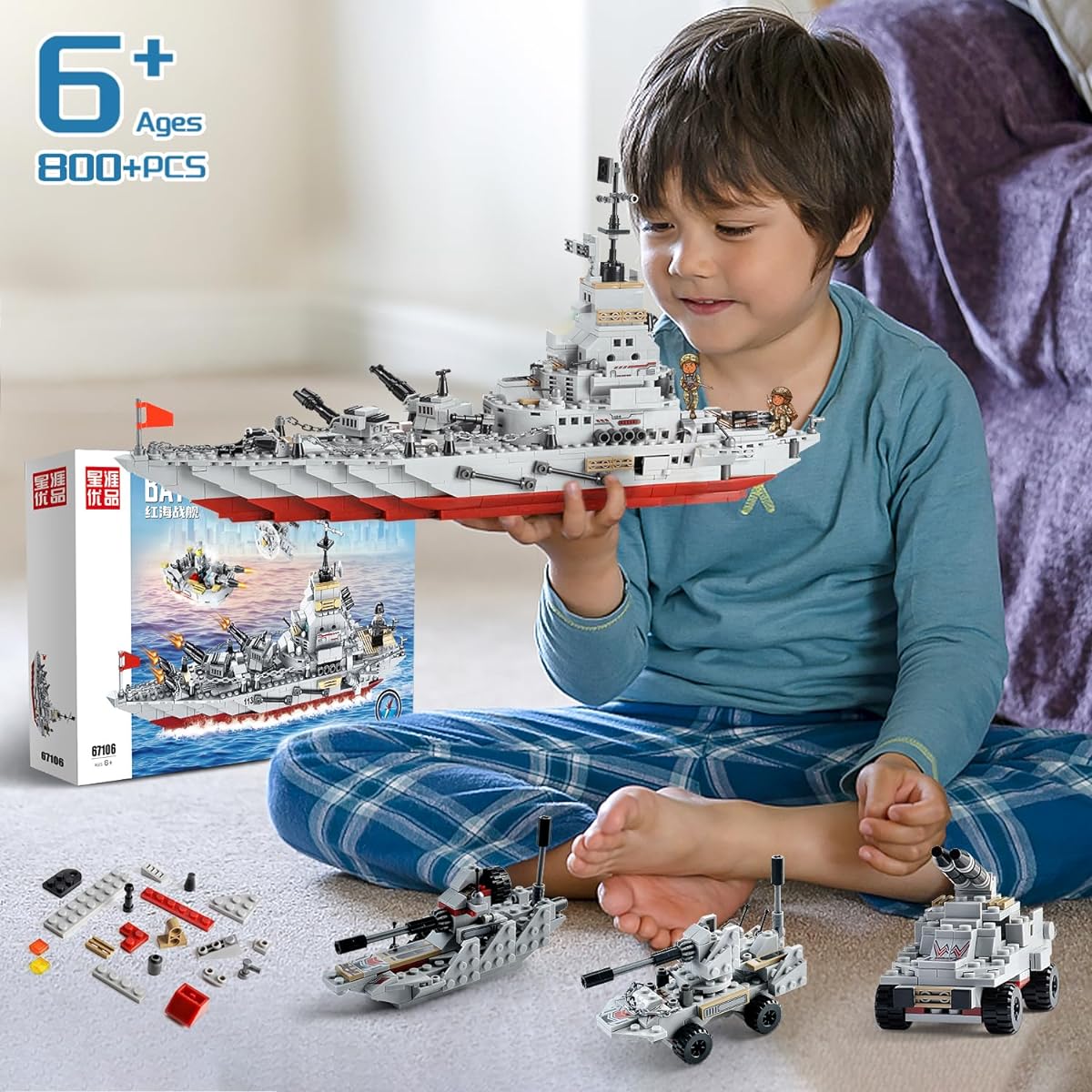 PinkBee Military Battleship Building Set, 33 in 1 Police Warship Patrol Boat Toy Kit Navy Ship Construction Engineering Birthday Gift for 6-12,8-12 Years Old (Over 800 Pieces)
