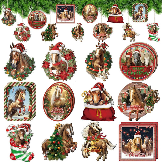 Syhood Christmas Ornament Funny Horse Christmas Tree Ornament Farmhouse Horse Ornament Cute Tree Ornament Christmas Holiday Decoration Horse Gift Wooden Decor Hanging Ornament for Home Lovers