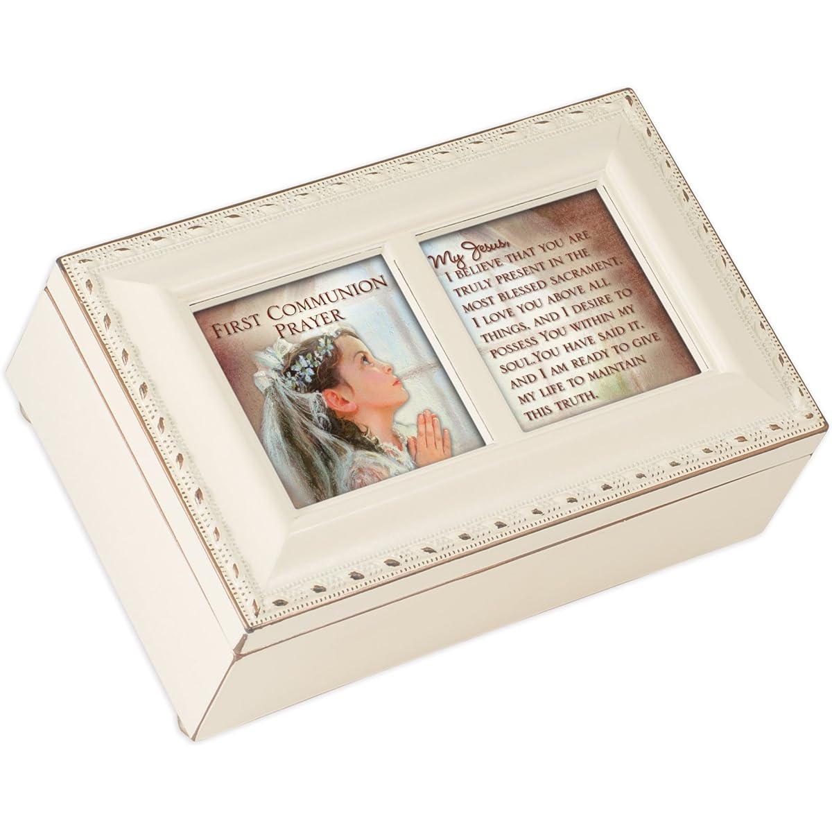 Cottage Garden First Communion Prayer Ivory Petite Music Box/Jewelry Box Plays Ave Maria