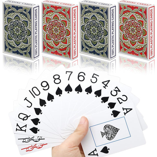 Metsyth Plastic Waterproof Playing Cards 4 Pack Poker Cards Jumbo Index Large Print Playing Cards for Adults/Seniors Bulk Deck Set Professional Bridge Size Cards