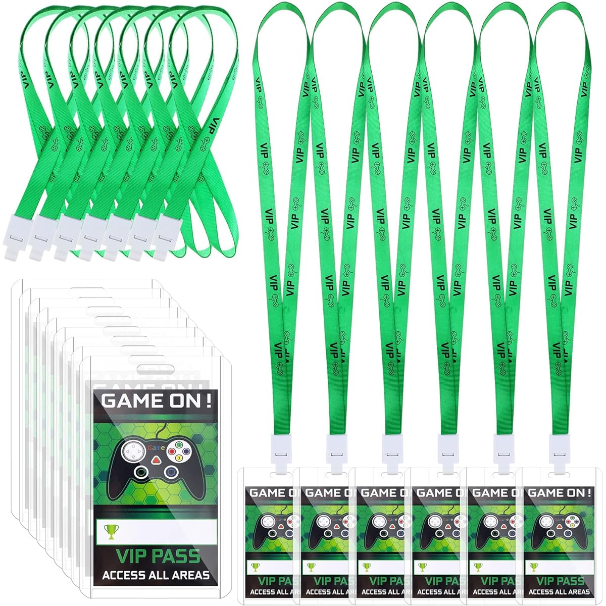 Tenceur 30 Pieces Green Video Game Party Supplies Gaming VIP Pass Holder Tickets Gamer Party VIP Passes with Lanyards for Gaming Themed Birthday Party