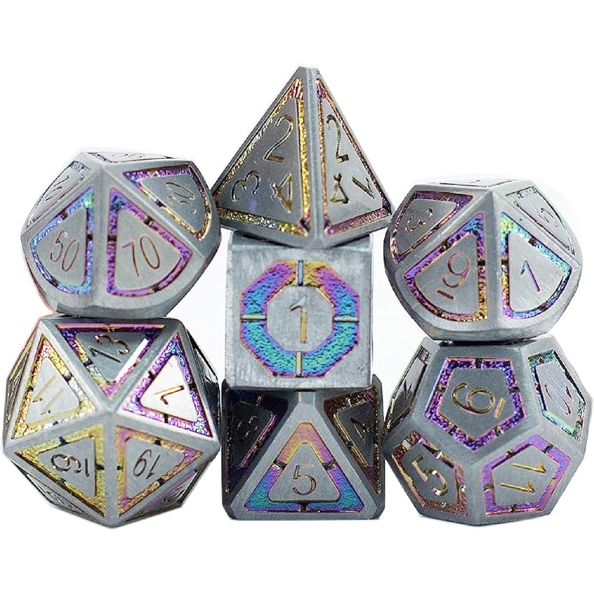 DND Metal Dice Set with Dragon Totem Metal Gife Case, Dungeons and Dragons Dice Set with Stunning Engraving, Cool and Unique. (Colored Metal)
