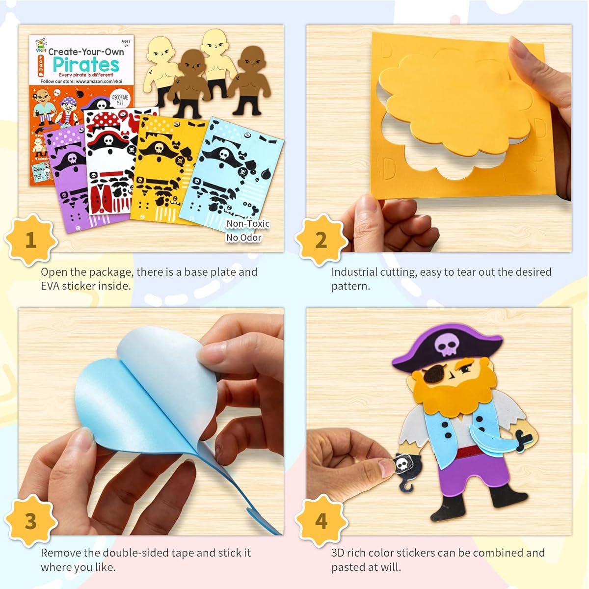 VKPI EVA Foam Art Craft Gift Kit, Get Creative and Make Your Own Pirate, Cartoon Foam Paper Craft Projects for Ages 4+, Toddlers Preschool Learning Toys, Birthday Party Favors Supplies