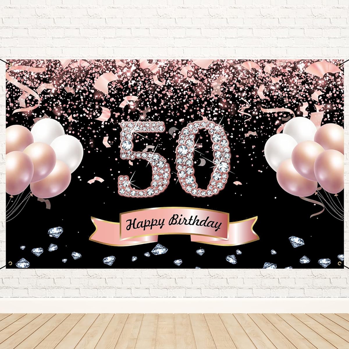 Trgowaul 50th Birthday Decorations for Women Rose Gold Happy 50th Birthday Banner Backdrop Photo Backdrop Sign Poster Decoration 50th Birthday Party Supplies Gift for Her 51" x 83"