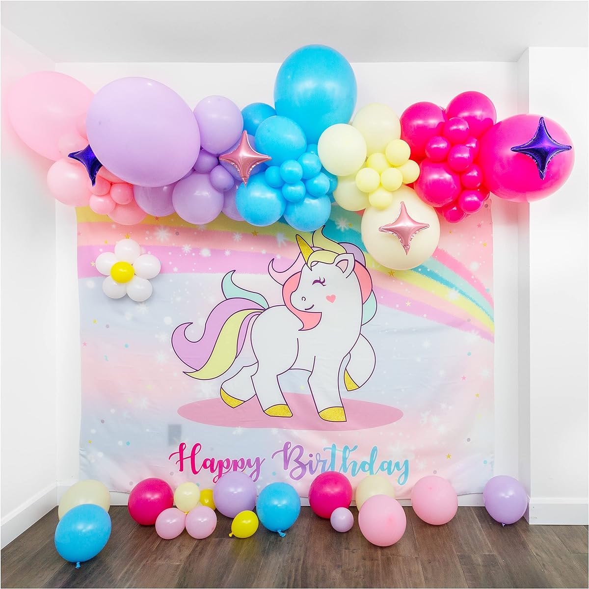 Glitter Confetti 16ft Premium Unicorn Balloon Arch and Garland Kit with Background