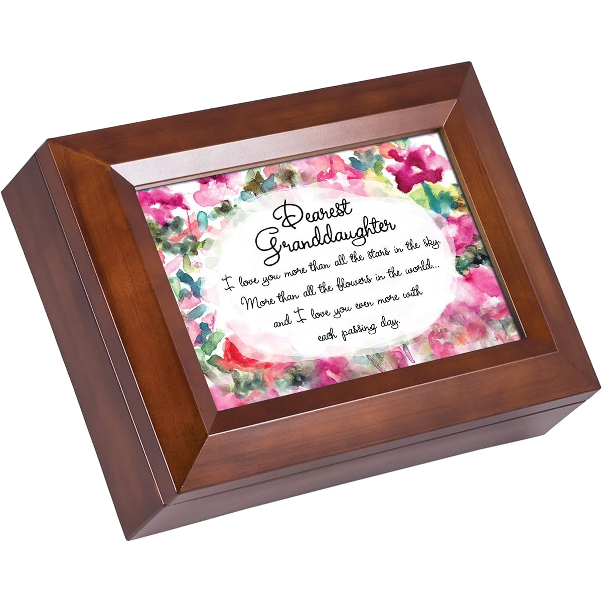 Granddaughter Love You More Traditional Wood Grain Keepsake Music Box Plays All You Need Is Love