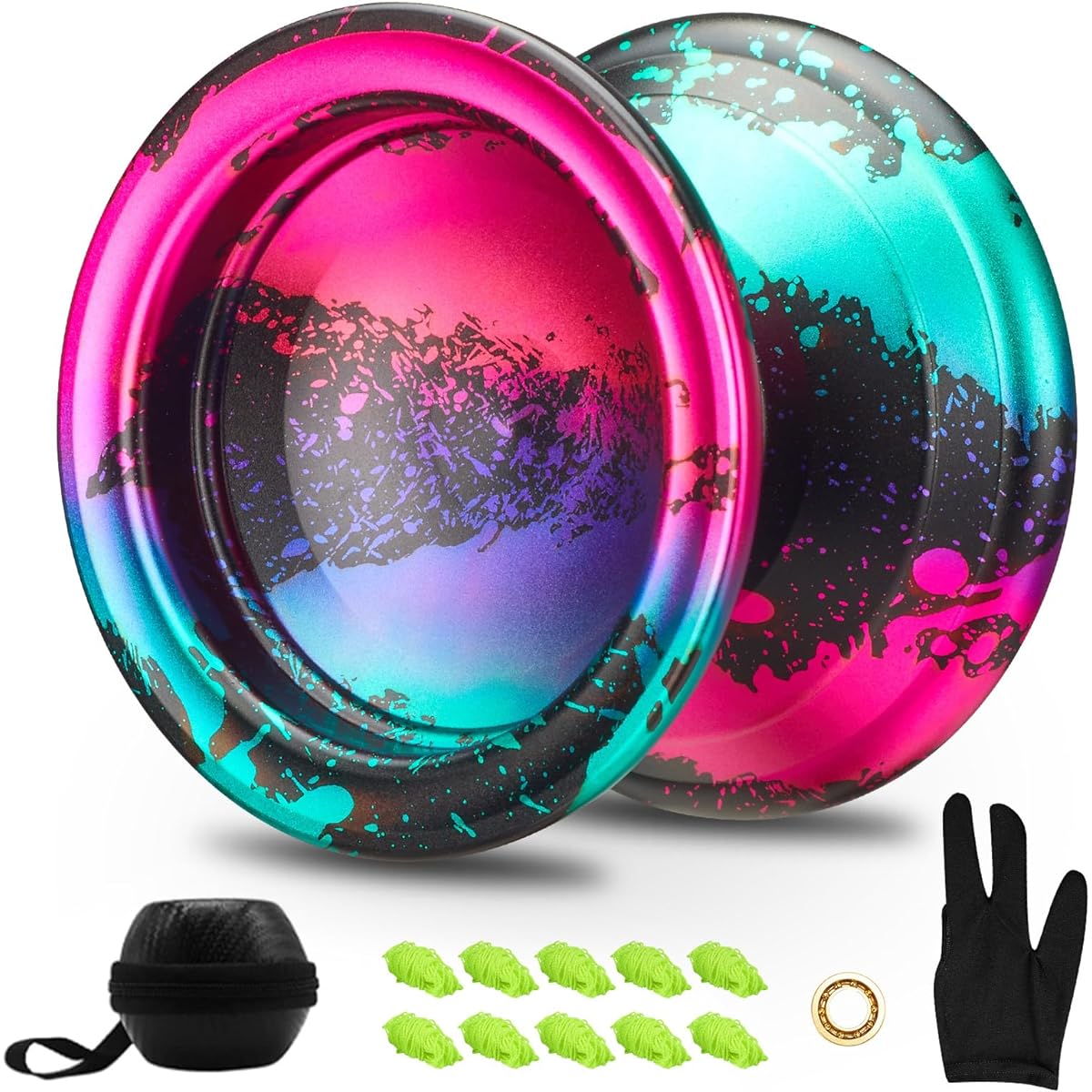 FETESNICE Yoyo for Kids and Adults Metal No Response Yoyo Professional Advanced Super Idling Exclusive Aluminum Yo-Yo Ball Yo-Yo String Glove Bearing Bag (Green and Red)
