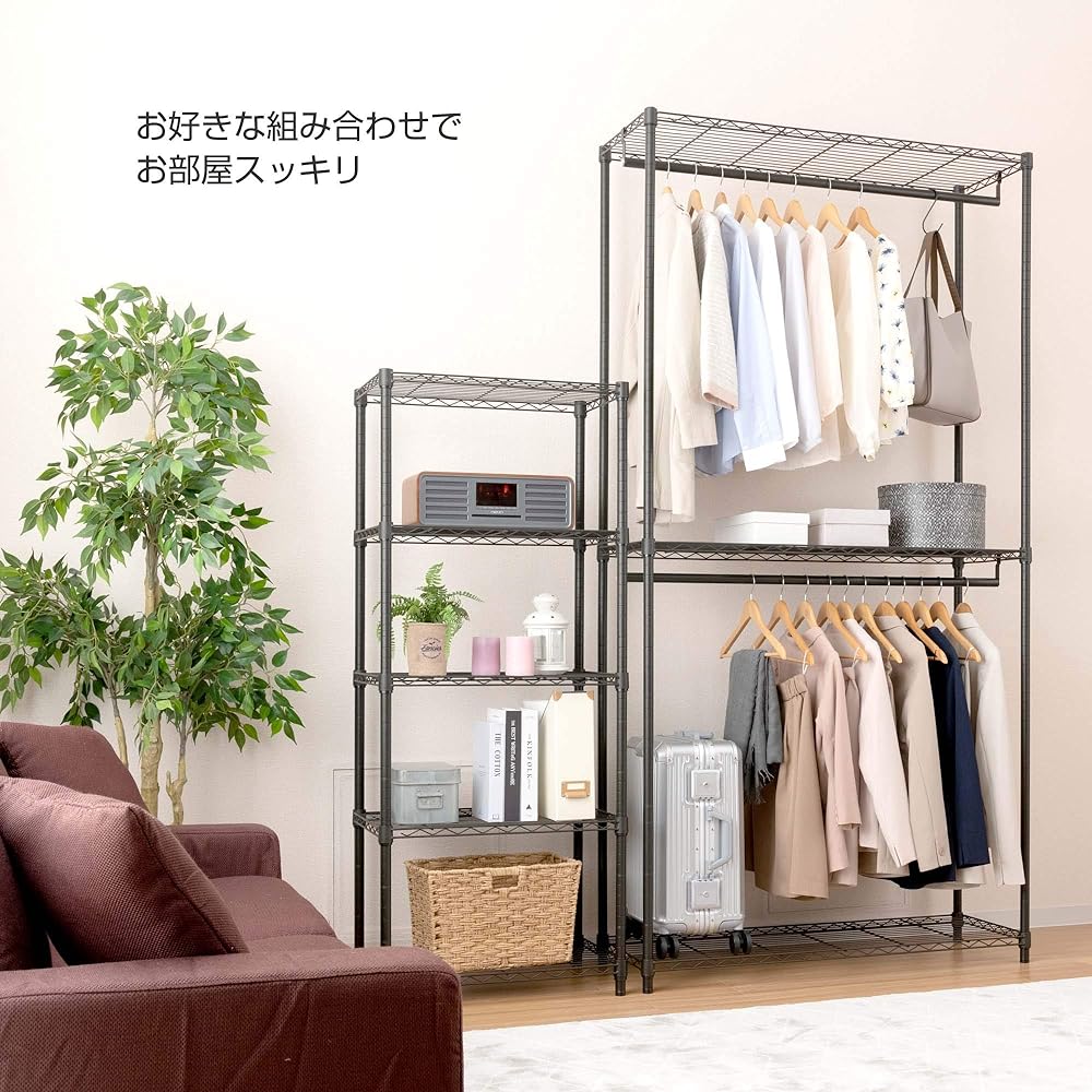 Doshisha Luminous Noir Rack 5 Tiers Width 60 Depth 40 With Casters Wood Sheet Steel Rack Black Storage Shelf Stylish Rust Resistant Easy Assembly Width 61 x Depth 41 x Height 151cm Pole Diameter 25mm Load Capacity 80kg EHN-60155