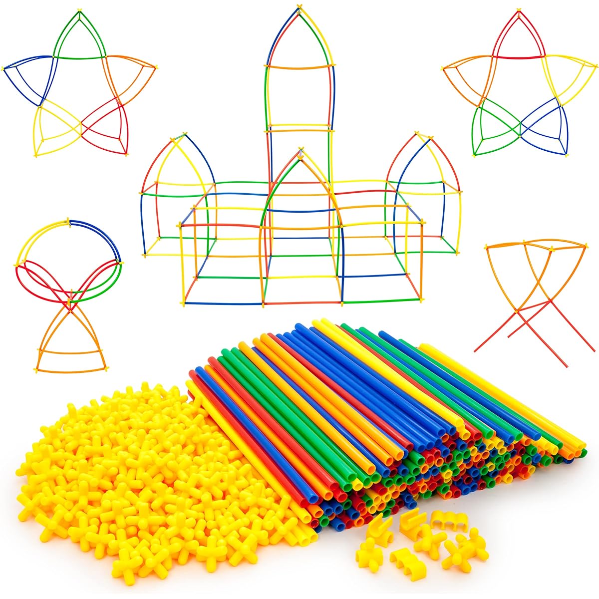 PicassoTiles 400 Pieces Building Toy Straw Building Set for Kids, STEM Education Interlocking Building Toys, Creative Straw Interlocking Builder Kit, Early Education Kit, Toys for Girls and Boys, Ages 6+, PTS400, Multicolor