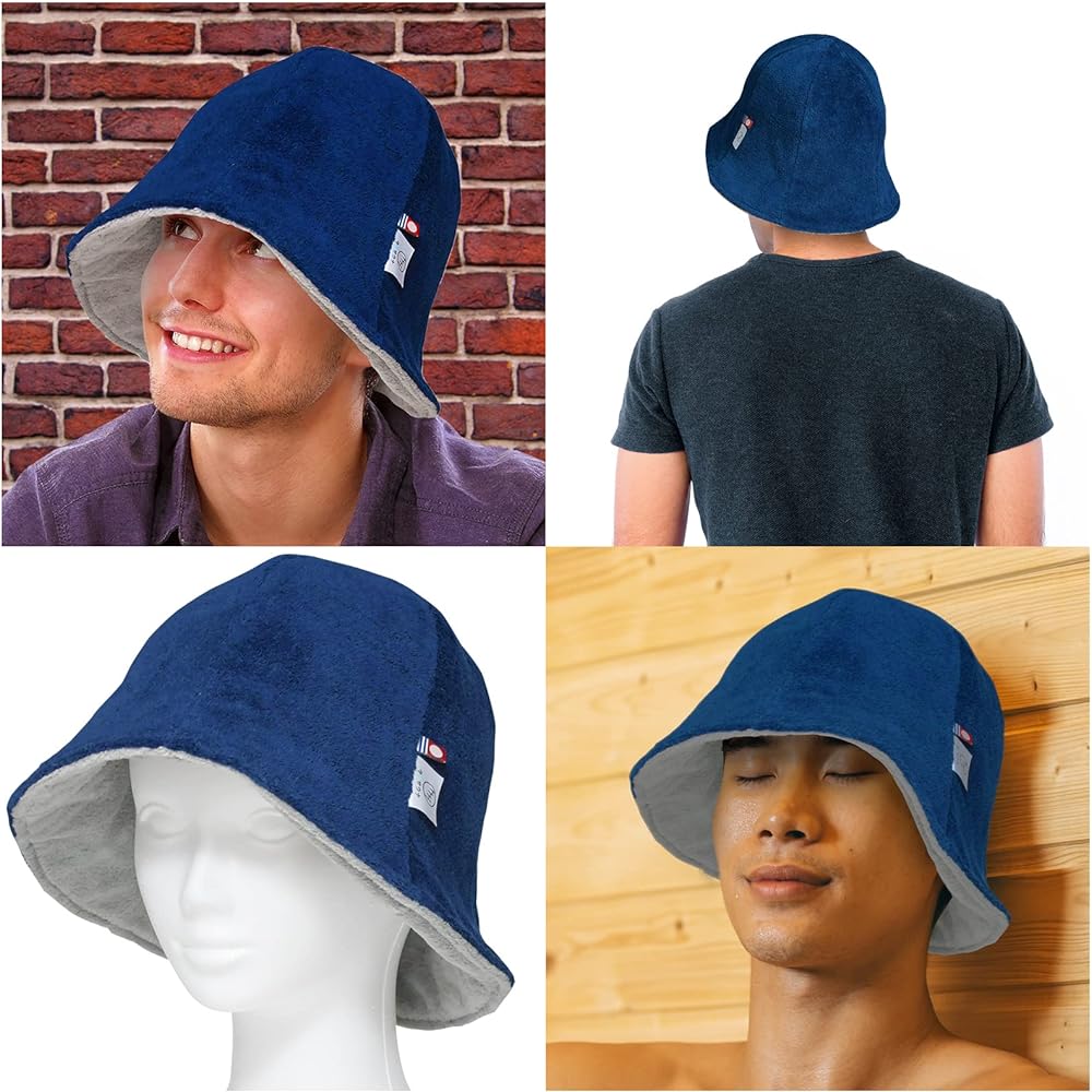 [Imabari Sauna] Sauna Hat Reversible (Navy x Gray) Imabari Towel Tulip Sauna Hat Washable Sauna Cap Towel Fabric Imabari Sauna Hat Men's Women's Made in Japan