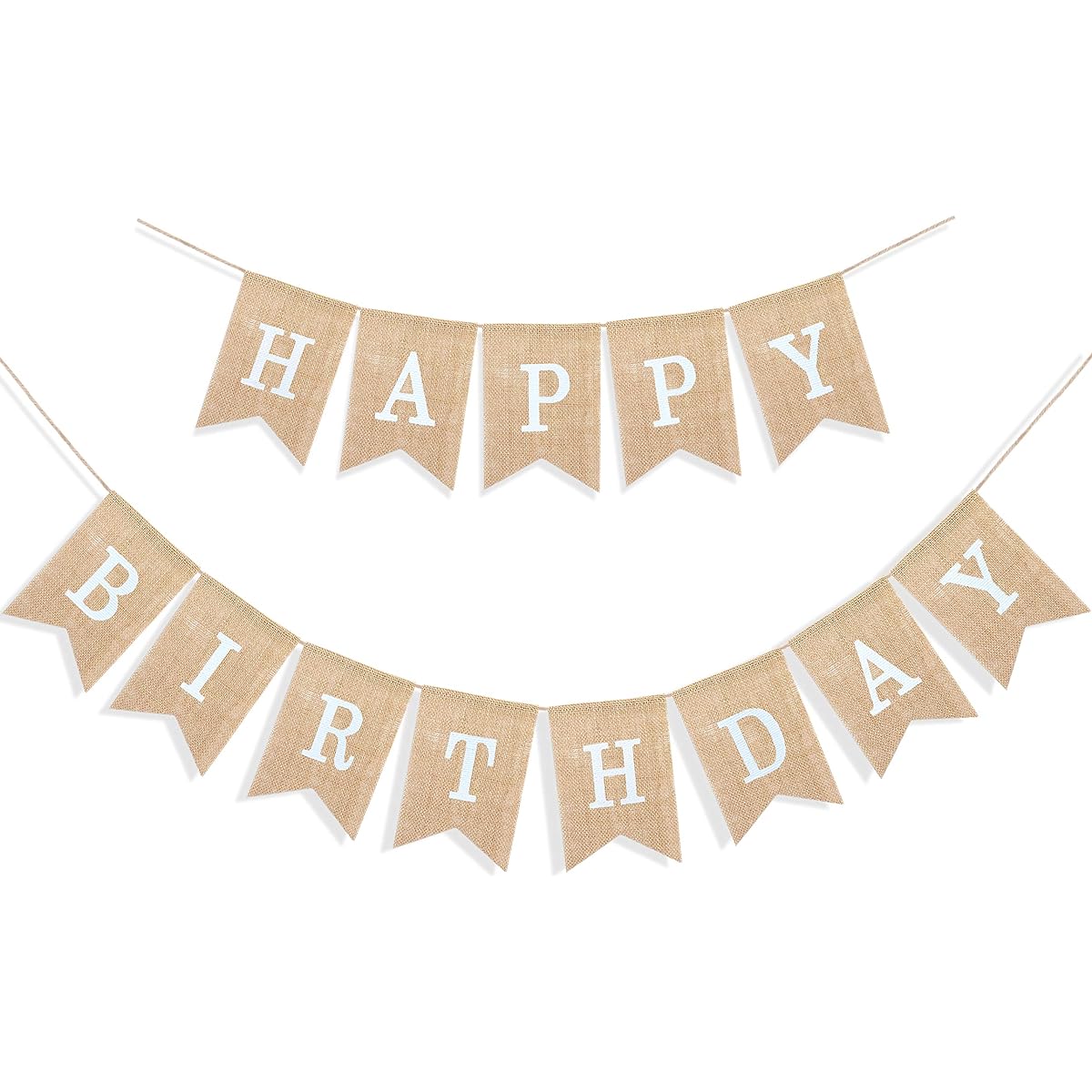 (White) - Uniwish Happy Birthday Banner Party Decorations, Rustic Burlap Bunting Swallowtail Flags, 2 in 1