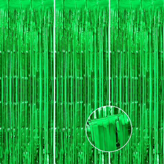 3 Pack Green Heavy Foil Fringe Curtain Decoration 3.3x8ft Photo Backdrop Birthday Bachelorette Bridal Shower Baby Shower Graduation Party Stream Decor