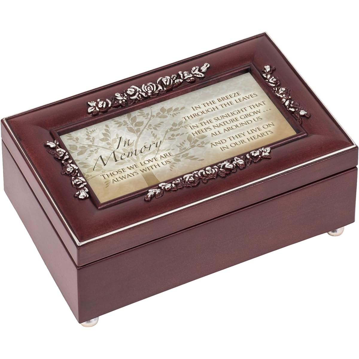 Cottage Garden in Memory Always With Us Rosewood Silver Trim Rose Music Box - Plays Tune Canon in D
