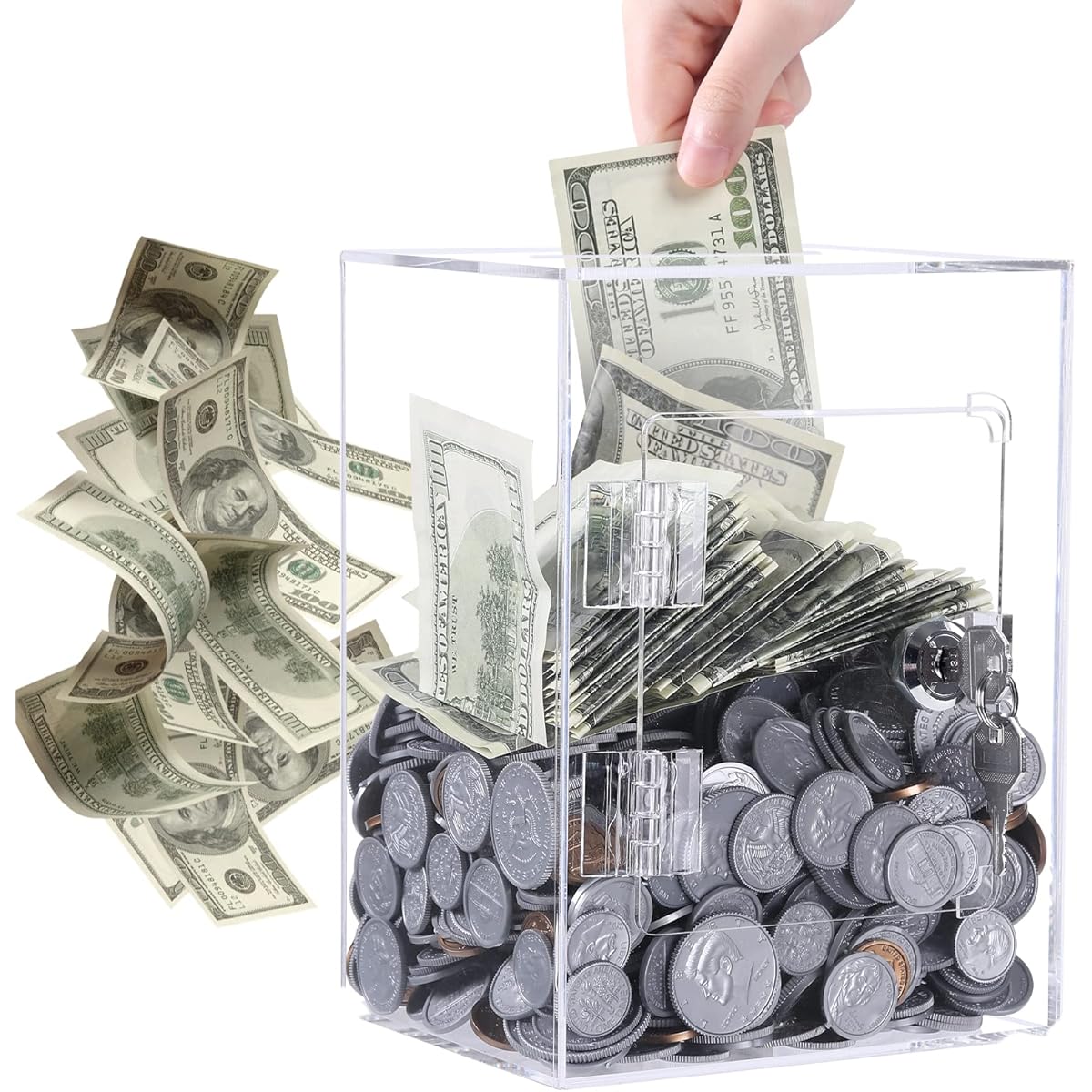 Clear Piggy Bank for Adults and Kids, Acrylic Money Box for Boys and Girls, Piggy Bank, Save Cash, with Lock