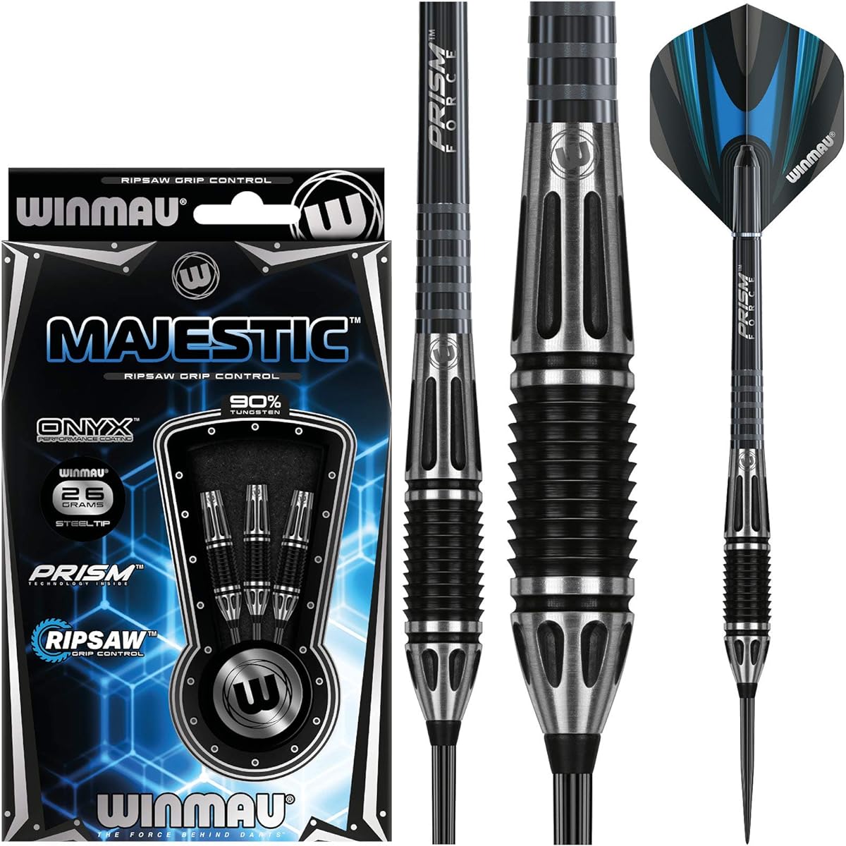 WINMAU Majestic Tungsten Steeltip Darts Set 26g with Prism Flight and Shafts(Stems)