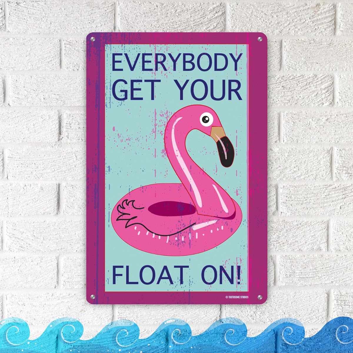 Get Your Float On 12" x 8" Pool Sign Pink Flamingo Pool Float Decoration Tin Sign Home Pool Outdoor Decoration