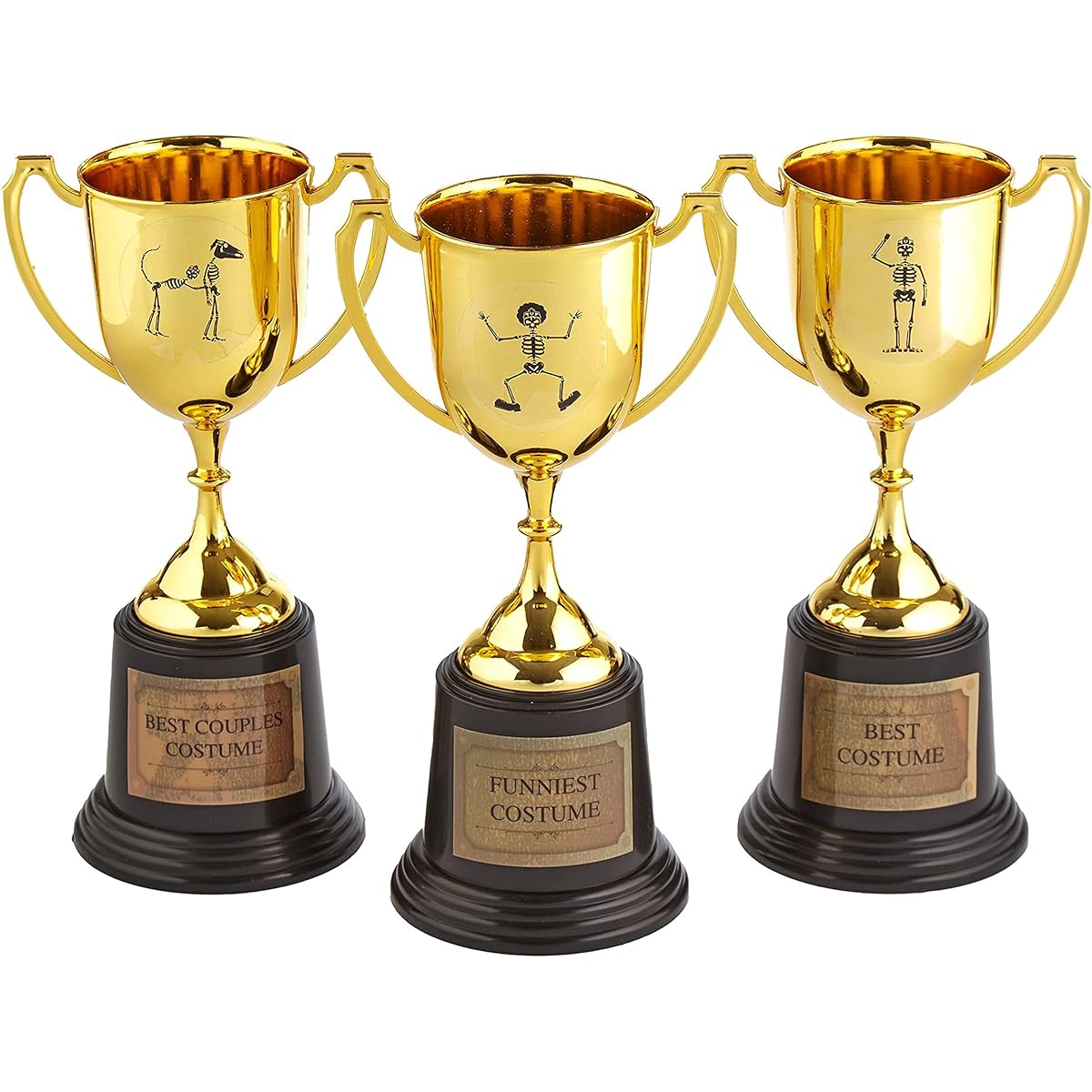 3 Pack Large Halloween Costume Contest Trophies 8.6" x 4.5" Customizable Grand Champion Party Awards & 12 Stickers Costume Party Supplies, Games & Decorations for Home/Work/School/Bar