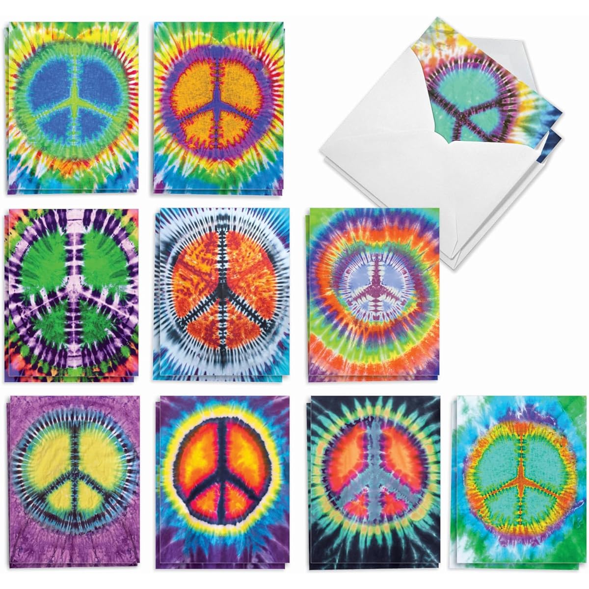 The Best Card Company Tie Dye Pieces - 20 Assorted Boxed All Occasion Note Cards with Envelopes (4 x 5.12 inches) - AM9163OCB-B2x10