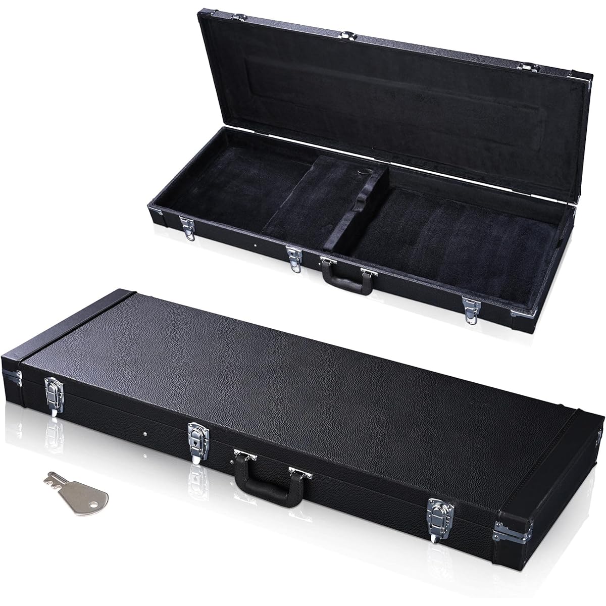 AW Universal Square Electric Guitar Hard Case Wood Hardshell Carry Case with Locking Latch Key Black