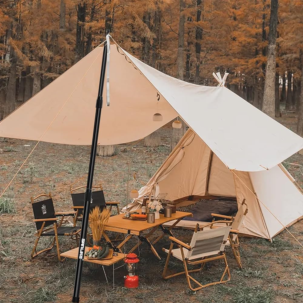 SANLIKE Tarp Pole, Canopy Pole, Tent Pole, Made of Glass Fiber, Lightweight & High Strength, Stretchable, Sub Pole, Main Pole, For Camping, Outdoors, Setup, Black, 2 Pieces, 2.15m/2.5m Available