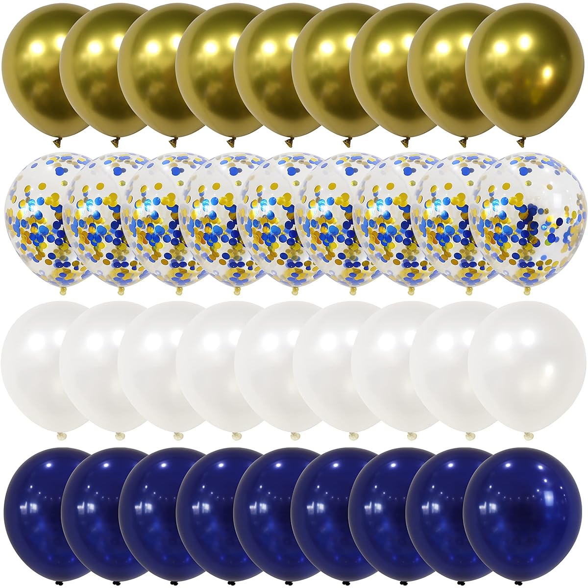 Tuoyi 100pcs Navy Blue Gold Chrome Metallic Balloons Confetti Balloon Decoration Set, 12inch Pearl White&Gold Blue Metallic Chrome Party Balloons for Wedding Baby Shower Birthday Party